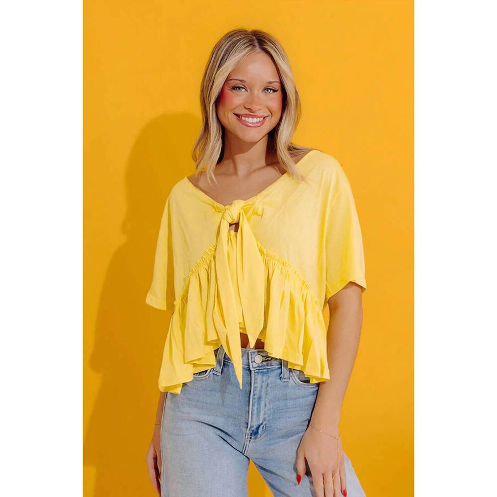 NEW FLAWLESS sweet on me front tie top in yellow